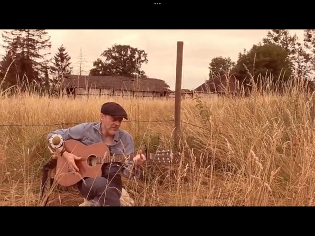 Man in field with a guitar